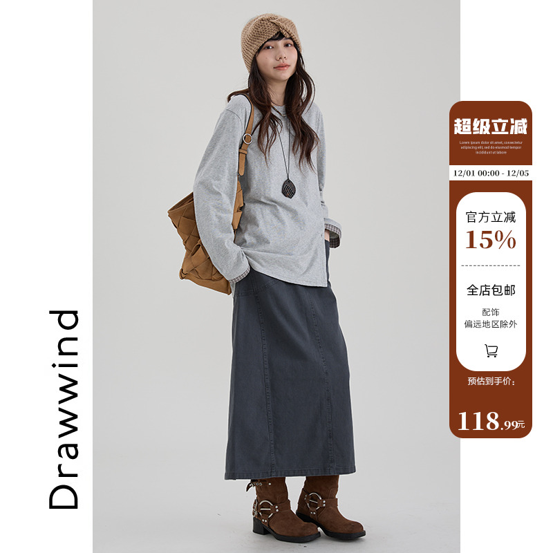 画风drawwind圆领长袖T恤女