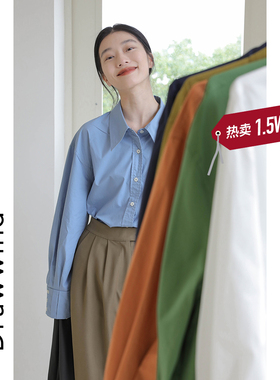 画风drawwind宽松韩版衬衫女秋季2025设计感小众蓝色上衣长袖衬衣