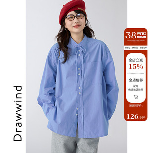 画风drawwind立领衬衫女2026春秋新款小个子休闲宽松长袖衬衣上衣