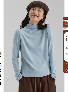 画风drawwind自由领打底衫女2025秋冬新款纯色半高领内搭长袖t恤