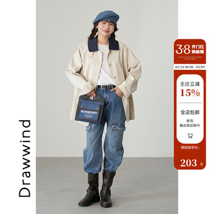 画风drawwind秋季2025新款短风衣女宽松显瘦小个子中长款翻领外套