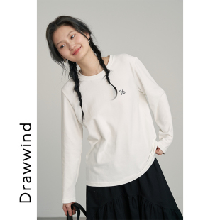 画风drawwind秋季 T恤女宽松显瘦2025新款 叠穿圆领打底衫 上衣 长袖