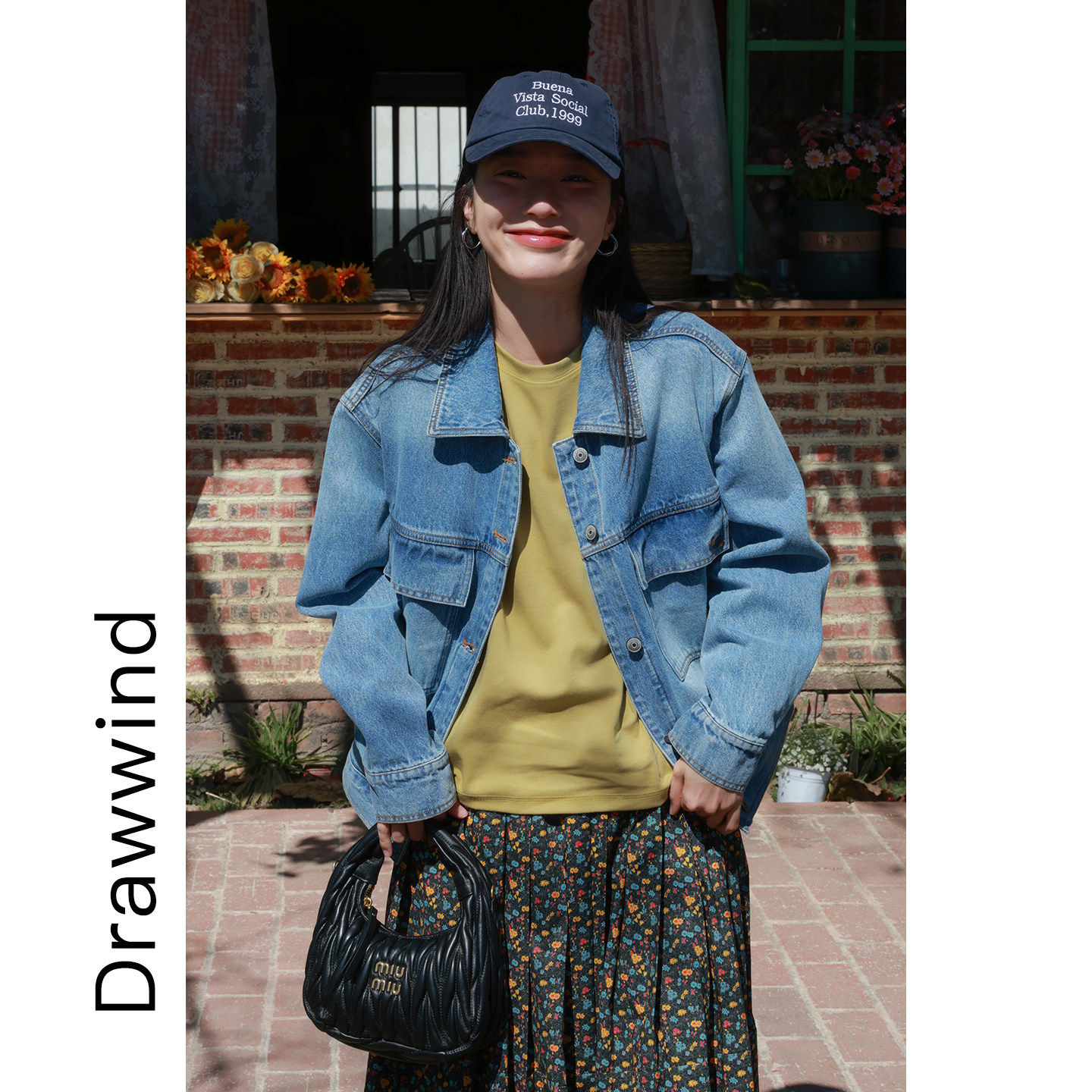 画风drawwind2026早春季新款工装夹克女宽松口袋拼接翻领牛仔外套