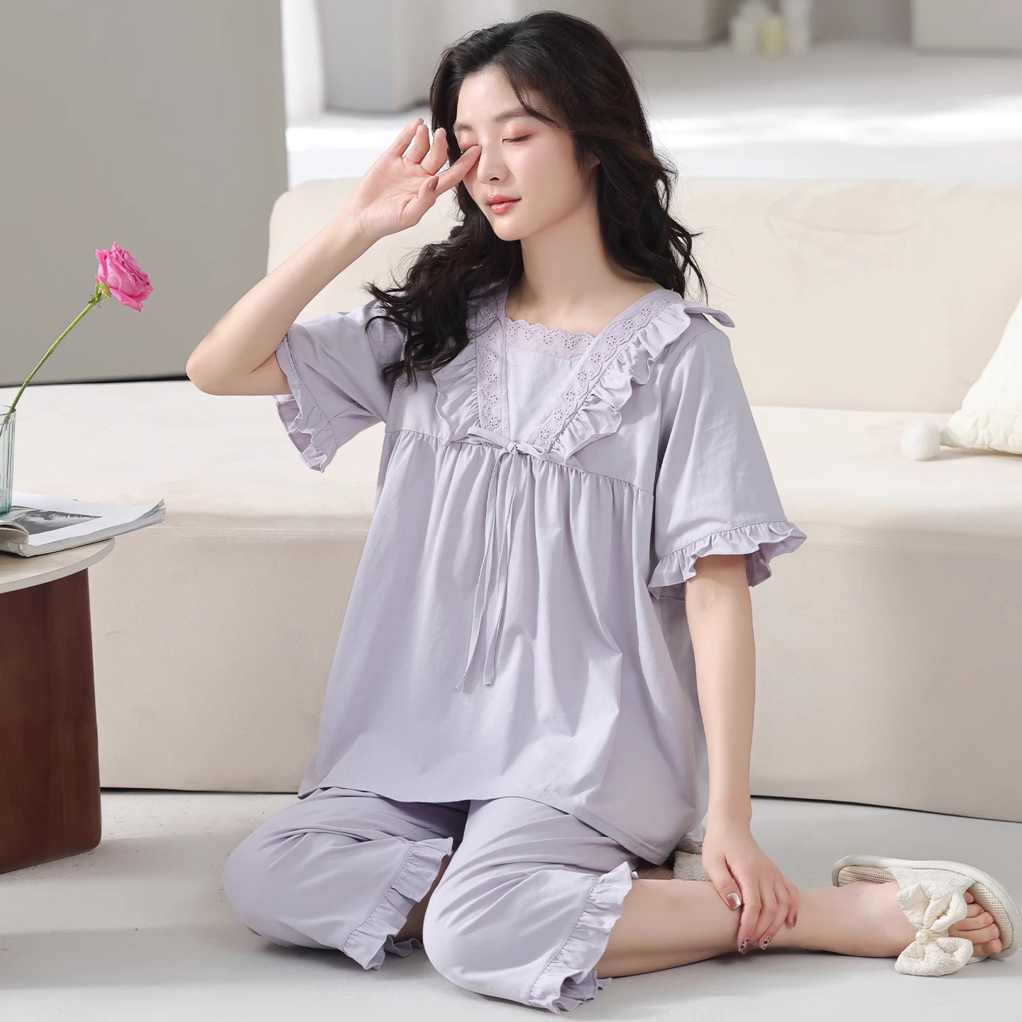 睡衣女款夏季纯棉短袖七分裤薄款公主风2025新款夏天高级感家居服