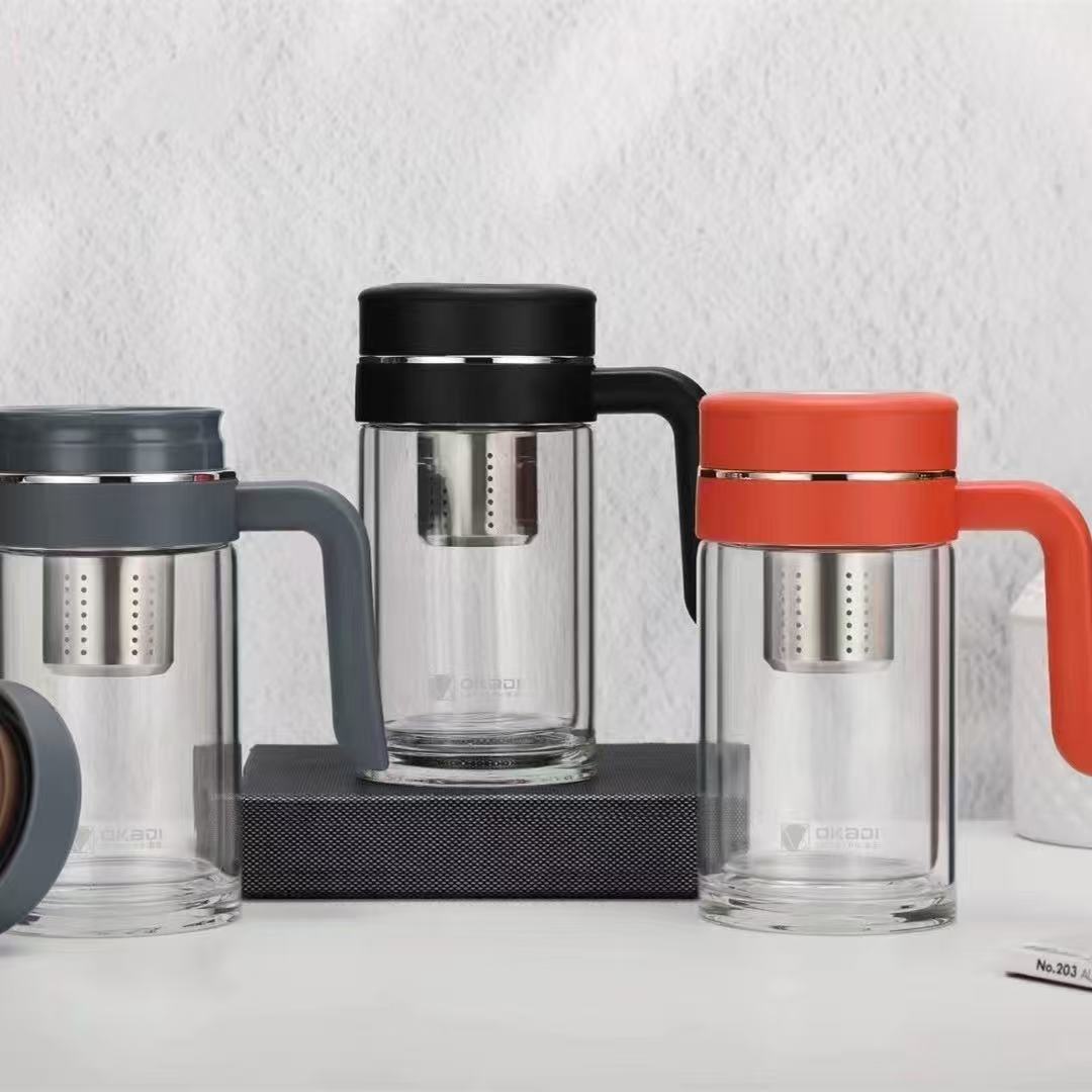 匡迪带把手手柄加厚双层玻璃杯