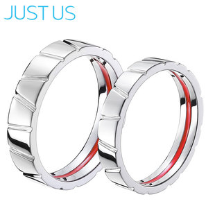 JUSTUS 情侣戒指925银镀白金戒指缘分爱情男女对戒时尚饰品 红线
