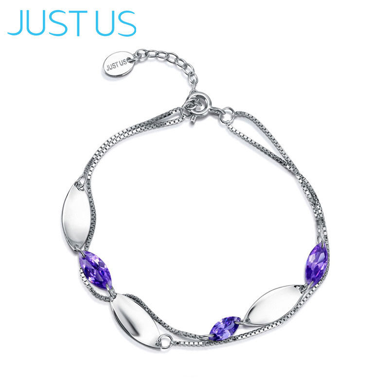 justus925银手链镀白金紫色水晶