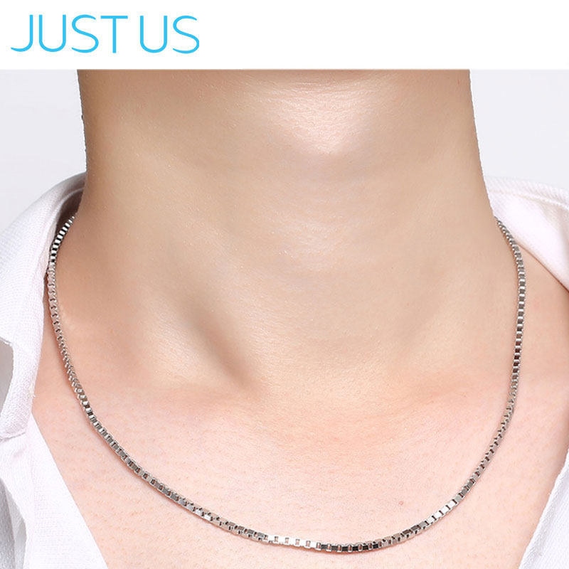 JUSTUS 纯银链子无吊坠925银链男女锁骨链细裸链颈链礼物八角盒仔