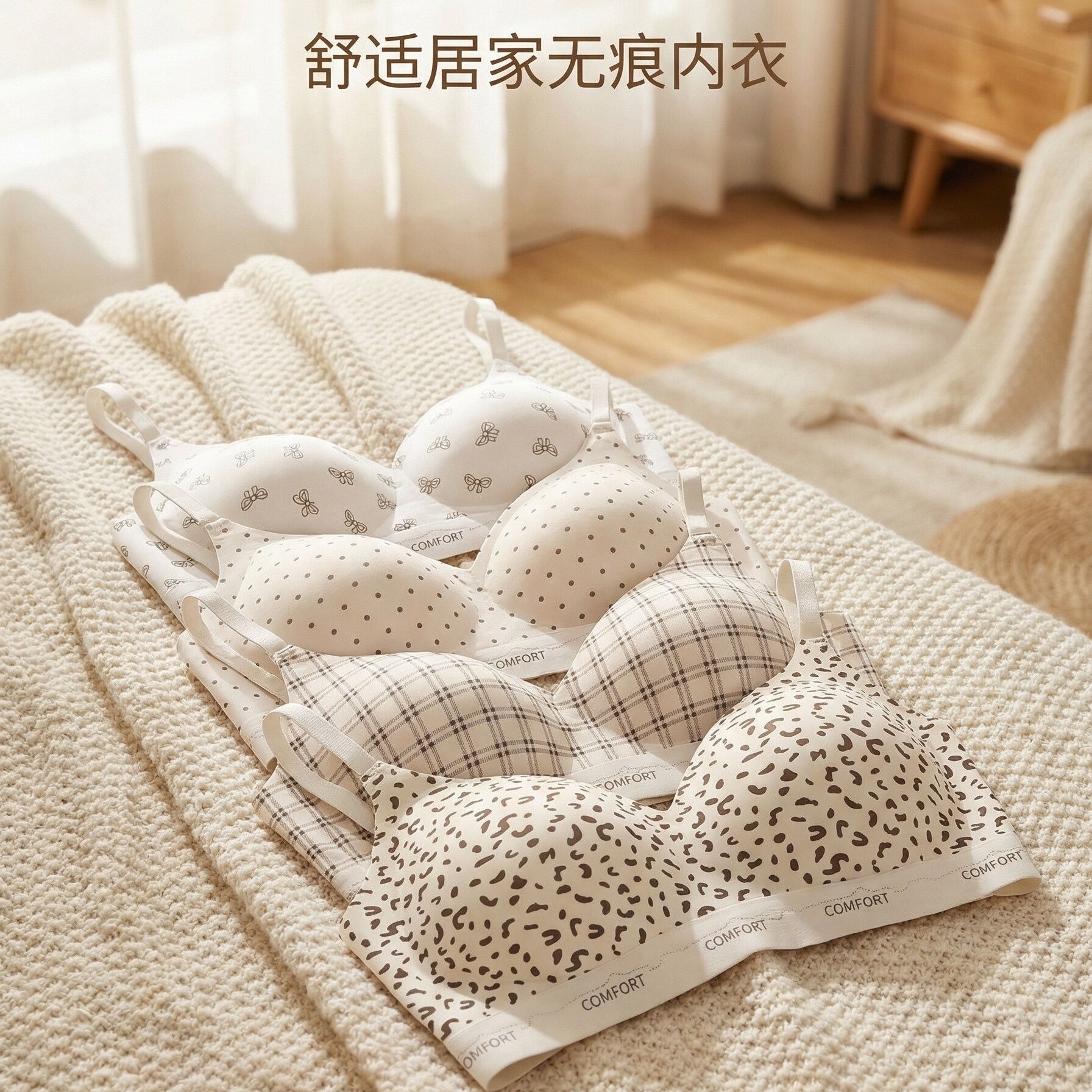 豹纹无痕无钢圈聚拢收胸文胸