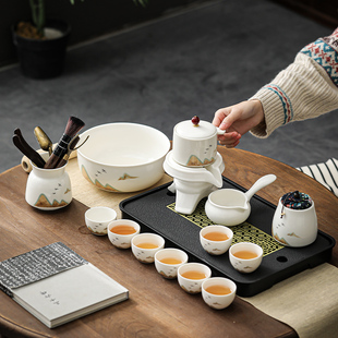 家用客厅轻奢高档喝茶杯泡茶神器2024 羊脂玉懒人自动功夫茶具套装