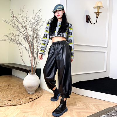 松紧腰通勤八分裤休闲裤