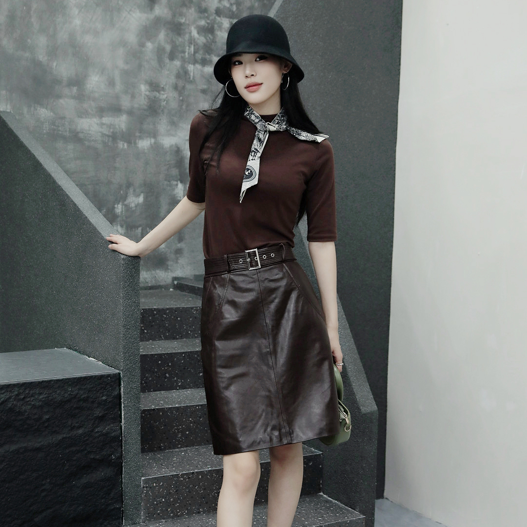 油蜡皮A字裙2025秋季新款