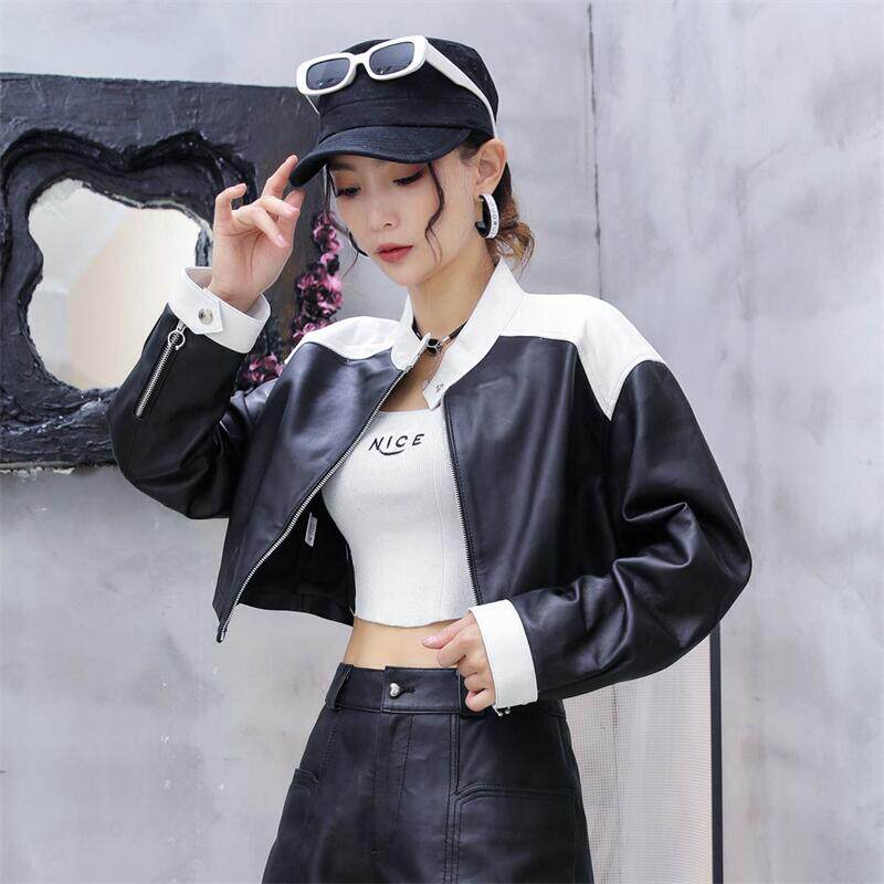 皮衣女短款2025年秋季新款真皮立领长袖上衣绵羊皮黑色韩版皮夹克