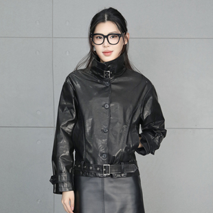 黑色立领皮衣女短款春季新款机车风复古显瘦皮夹克收腰外套高级感