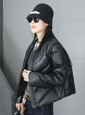 真皮羽绒皮衣女短款2025冬季新款绵羊皮圆领夹克小个子长袖外套潮