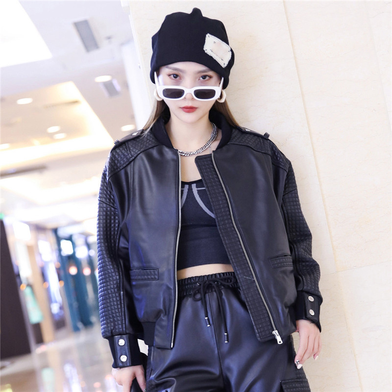 棒球服女2025年秋季新款真皮短款皮衣绵羊皮长袖皮夹克休闲短外套