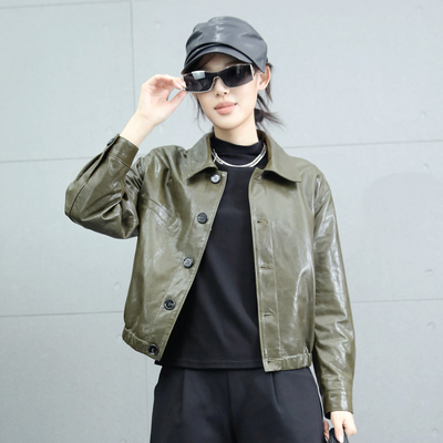 油蜡皮皮衣女短款2025年春季新款