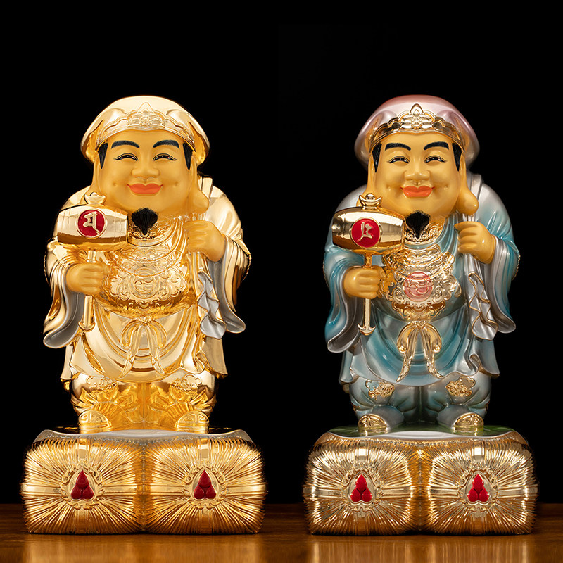 黄铜著金大黑天财神菩萨佛像摆件