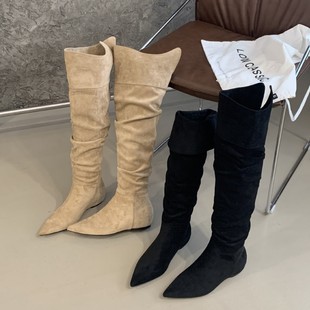 尖头过膝长靴女靴子2025年秋冬新款 629 法式 内增高 高筒堆堆靴