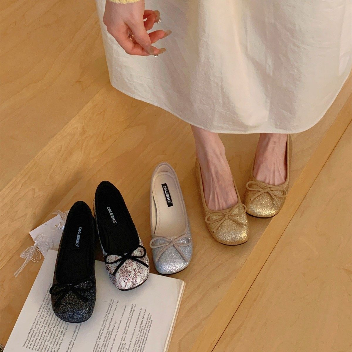 小香风亮片平底鞋2026春季新款蝴蝶结圆头不累脚浅口芭蕾舞单鞋女,女鞋,时尚休闲鞋,淘宝优惠券,粉丝福利购,淘宝优惠卷