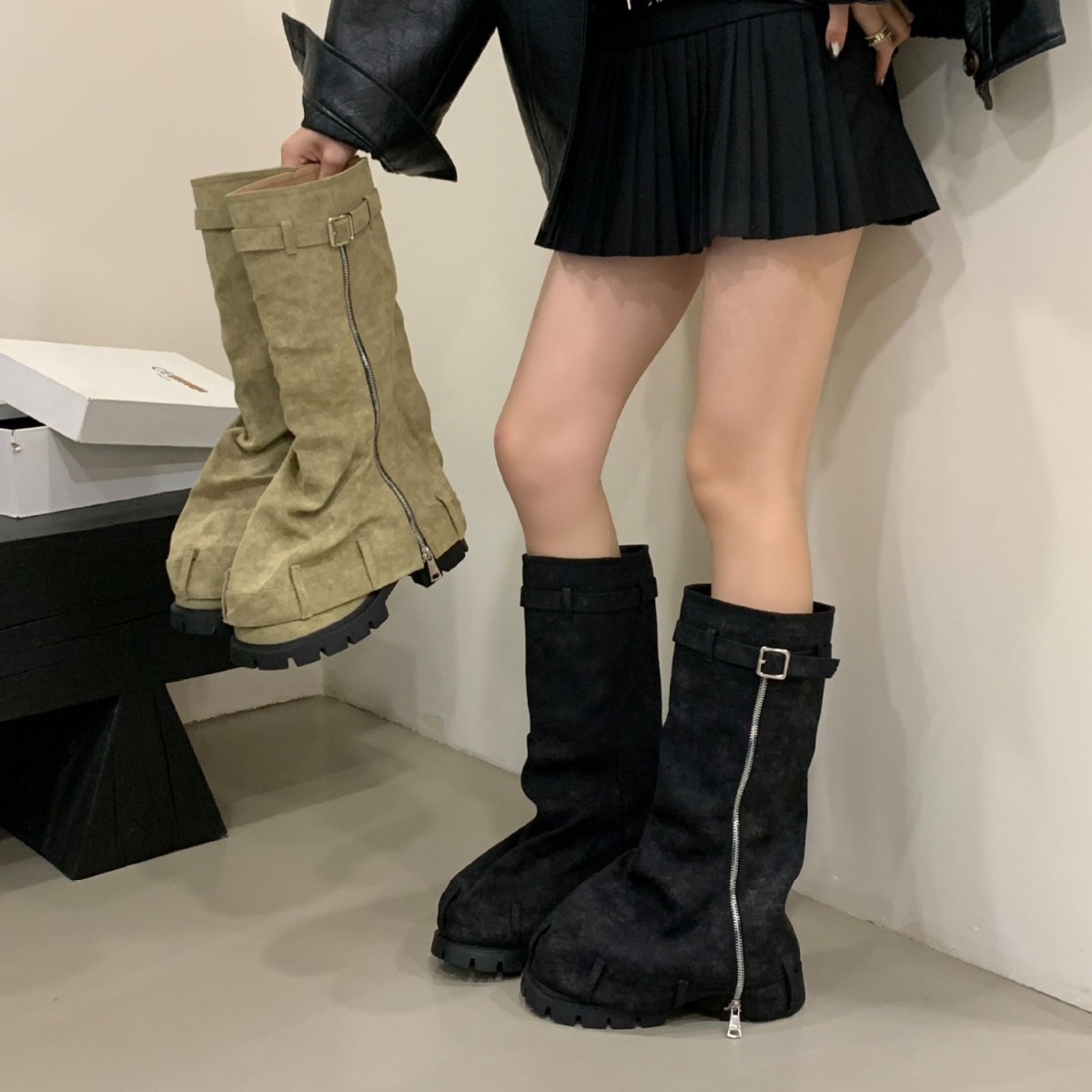 不过膝显瘦骑士靴堆堆长靴2025新款小个子增高长筒裤管靴