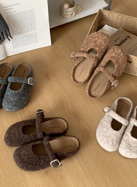 C1815-9~包头半拖鞋女鞋子外穿2025年秋冬新款厚底法式毛毡勃肯