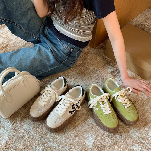 MARCO&JOYCE春季新款红色德训鞋女百搭厚底刺绣老爹鞋休闲运动板