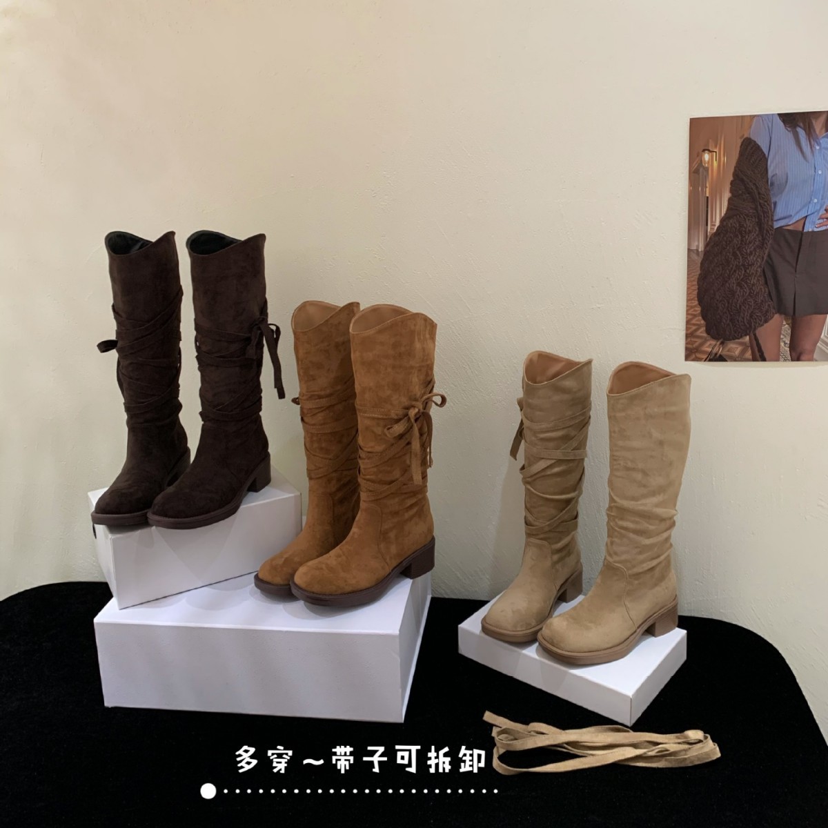 543-789~粗跟法式西部牛仔长靴女靴子2025年秋冬季新款高筒骑士
