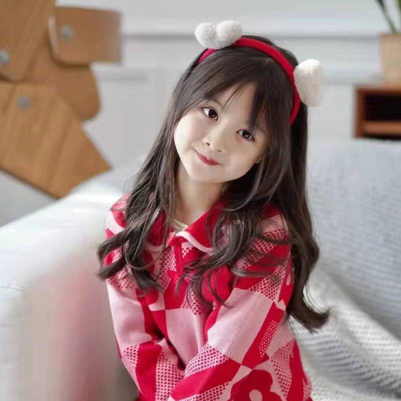 儿童假发小女孩仿真长直发自然空气刘海圆脸可爱甜美公主拍照发套