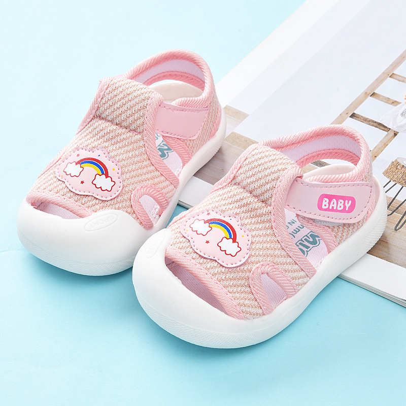 儿童凉鞋夏季软底宝宝学步1-3岁布面7个8-9月男女防滑包头婴儿鞋