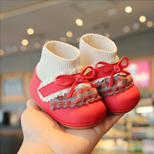 女宝宝学步鞋冬季加绒0-1岁婴儿鞋子红色周岁过年公主鞋女童棉鞋