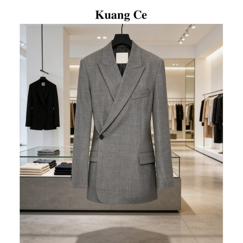 羊毛精纺挺括垂坠斜襟西装外套女