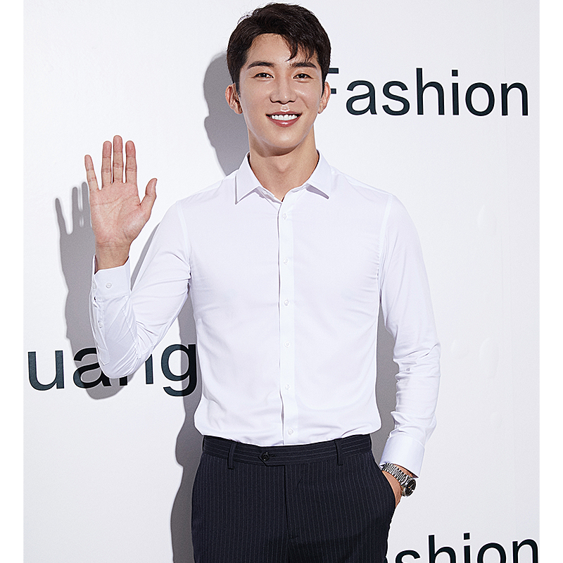 匡册男士免烫衬衫白色韩版修身抗皱衬衣2025秋季商务休闲潮流青年