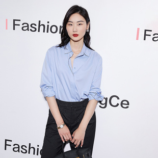暗扣设计气质高级感职业工装 匡册蓝色衬衫 廓版 秋季 衬衣 女2025新款