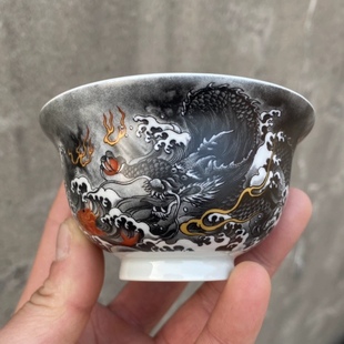 景德镇墨龙压手杯鱼化龙主人杯单杯彩龙喝茶杯陶瓷茶杯功夫品茗杯