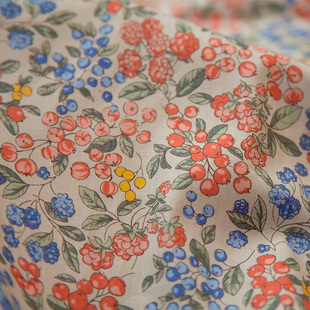 日本进口HOKKOH60支纯棉高档连衣裙碎花衬衣手工布面料红桑果子