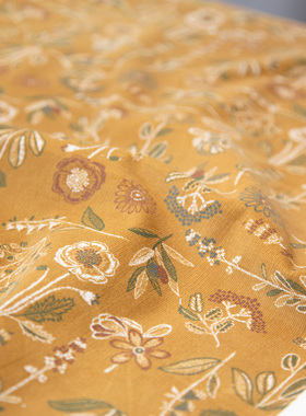 hokkoh进口纯棉21坑细条灯芯绒花朵服装外套连衣裙包包面料黄花束