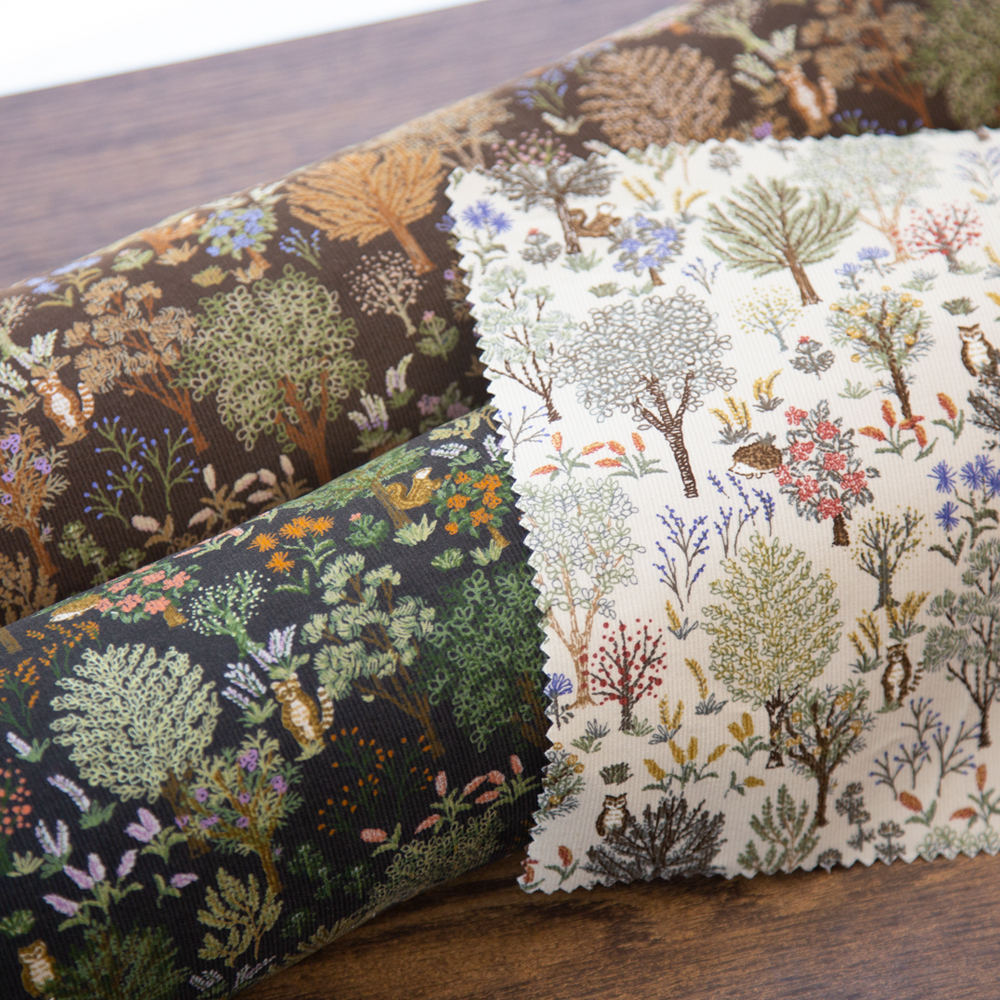 HOKKOH纯棉细灯芯绒森林动物