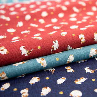 日本进口20s纯棉和风可爱日式风铃铛猫咪包包桌布帘子服装面布料