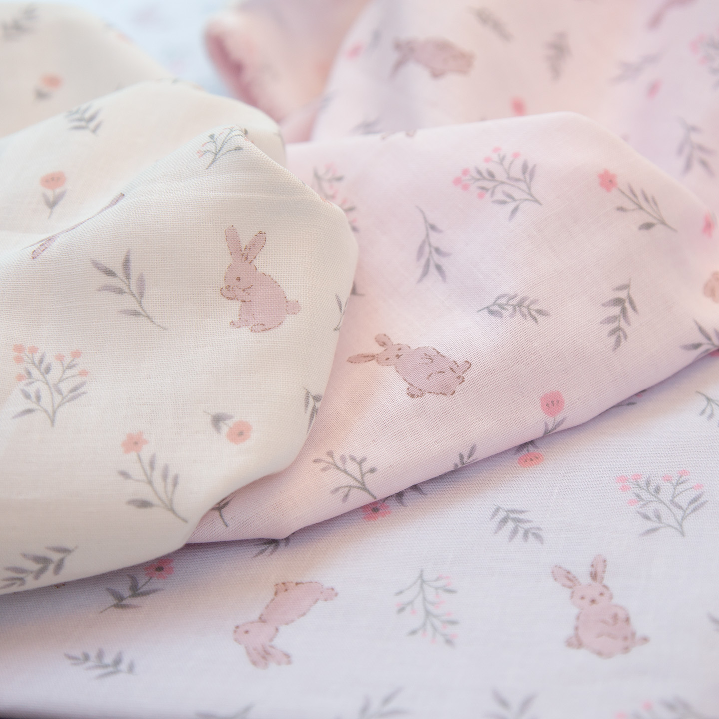 日本进口纯棉纱布面料小兔子