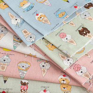 日本进口棉麻猫咪冰激凌包包手工diy帽子桌布可爱卡通高档面料布