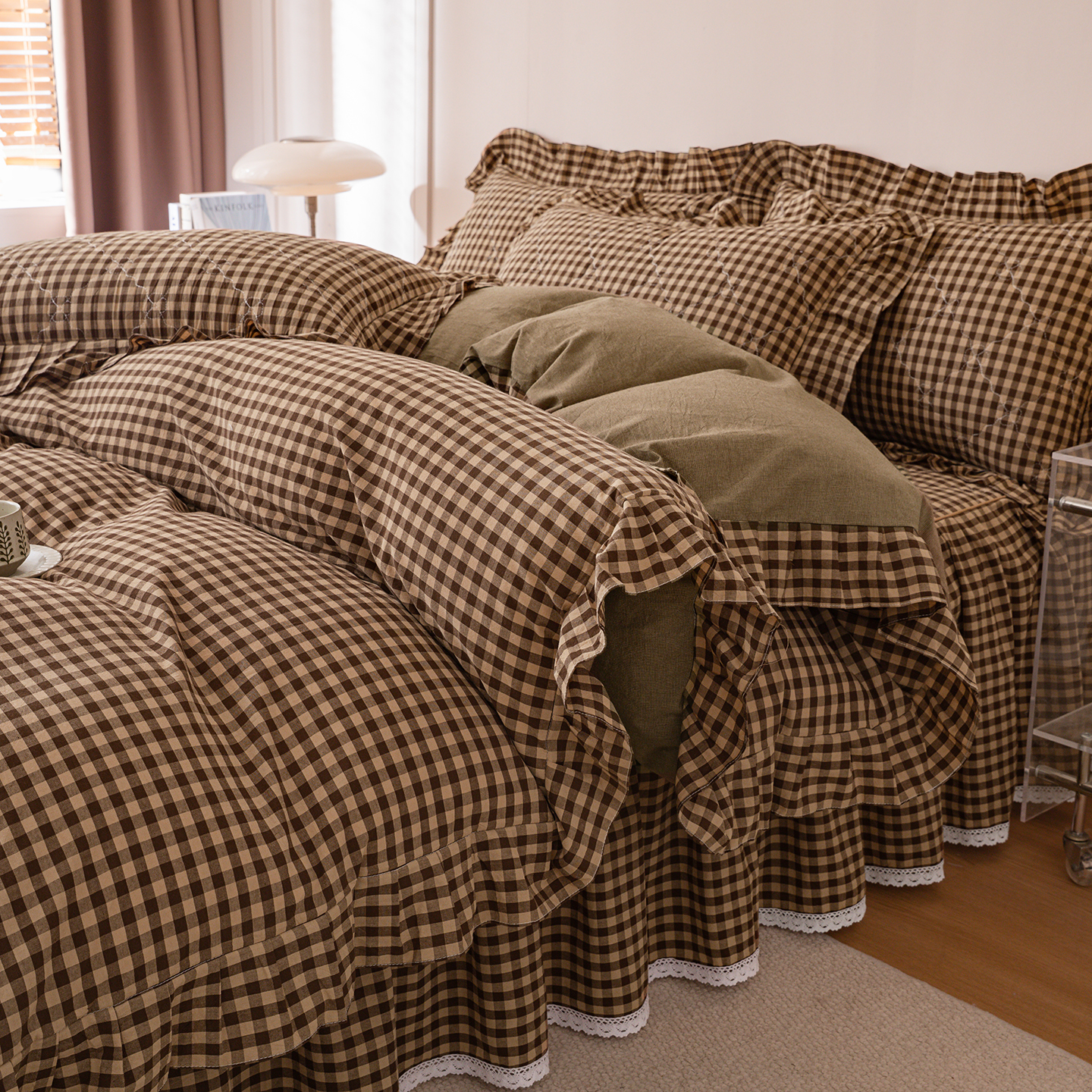 A类全棉夹棉床裙四件套