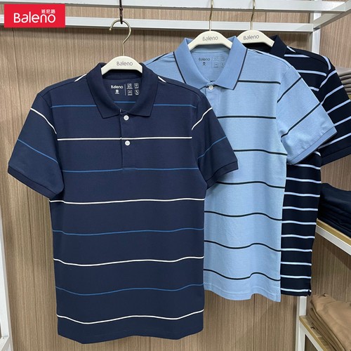 baleno班尼路纯棉条纹翻领POLO衫夏季新款休闲商务短袖男反领t恤