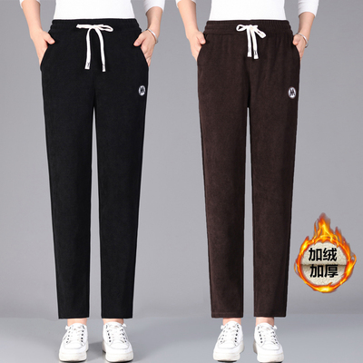 中年人女妈妈裤子灯芯绒女士裤子中老年秋冬长裤宽松直筒加绒加厚