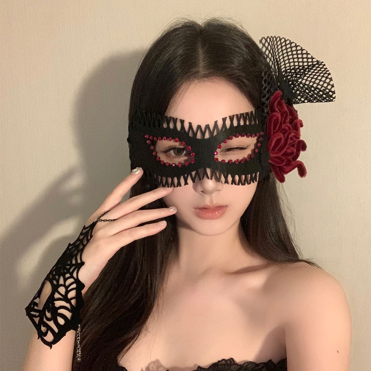 万圣节面具半脸女黑色蕾丝化妆舞会派对性感眼罩古风面纱遮脸装饰