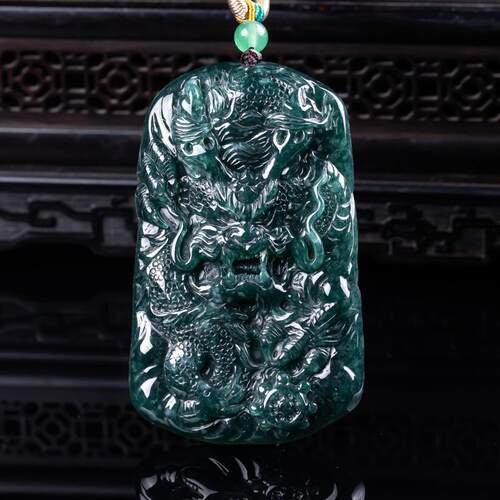 翡翠龙牌 天然A货霸气立体加大厚款精工玉石种老高冰吊坠挂件玉美