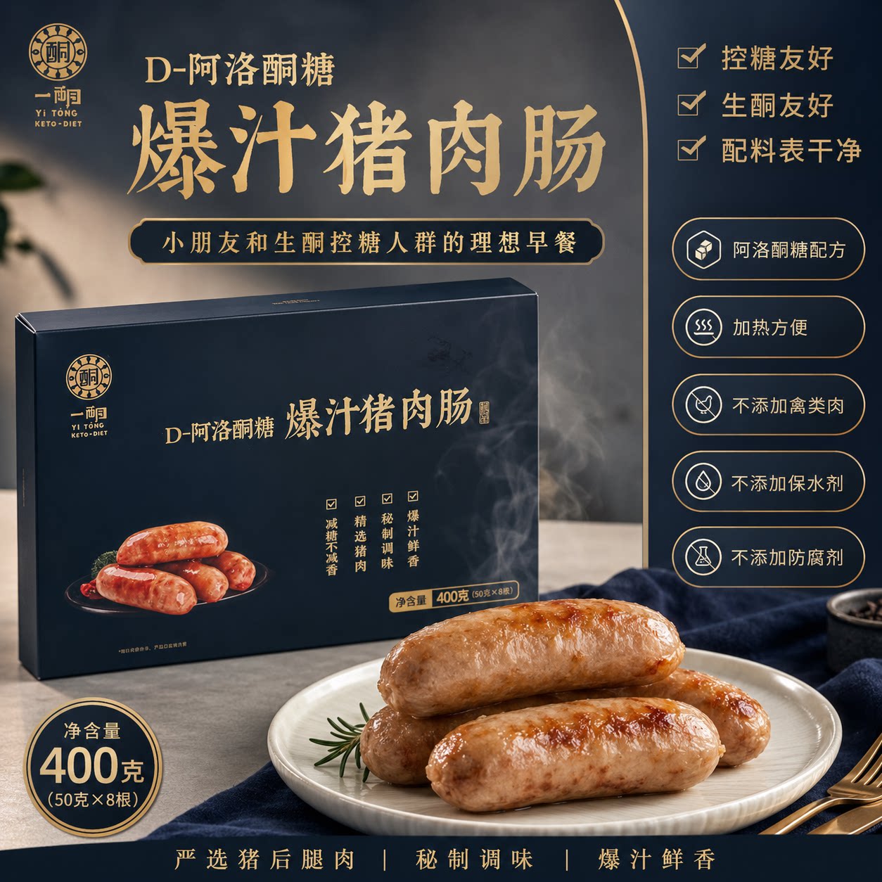 生酮肉肠台式鲜肉烤肠新鲜猪肉台南原味香肠主食代餐一盒装图片