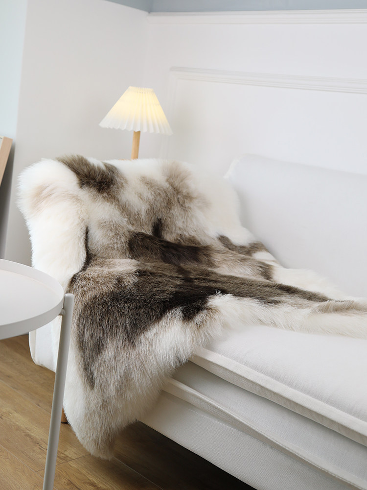 彷驯鹿皮沙发垫子装饰毯彷皮草椅子垫样板间民宿沙发盖毯毛绒坐垫