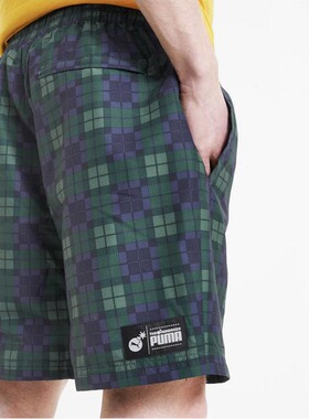 彪马PUMA xTH男子宽松抽绳梭织速干格子运动休闲短裤五分裤596752