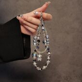 奢华高级感水晶双串珠手提链手腕短手机挂绳手机壳钥匙扣包包挂件